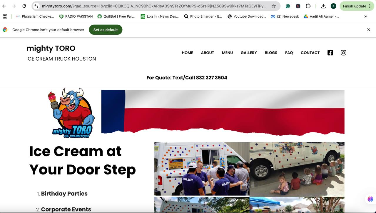 Website design example for a local business